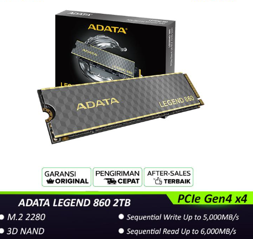 ADATA LEGEND 860 2TB NVME PCIe Gen4x4 - R 6000MB/S W 5000MB/S - SLEG-860-2000GCS