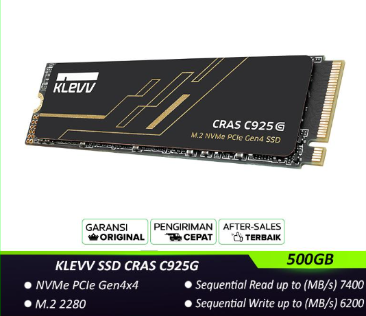 KLEVV SSD CRAS C925G 500GB M.2 2280 NVMe PCle Gen4 x4 with Heatsink - K500GM2SP0-25G - R7400MB/s W6200MB/s